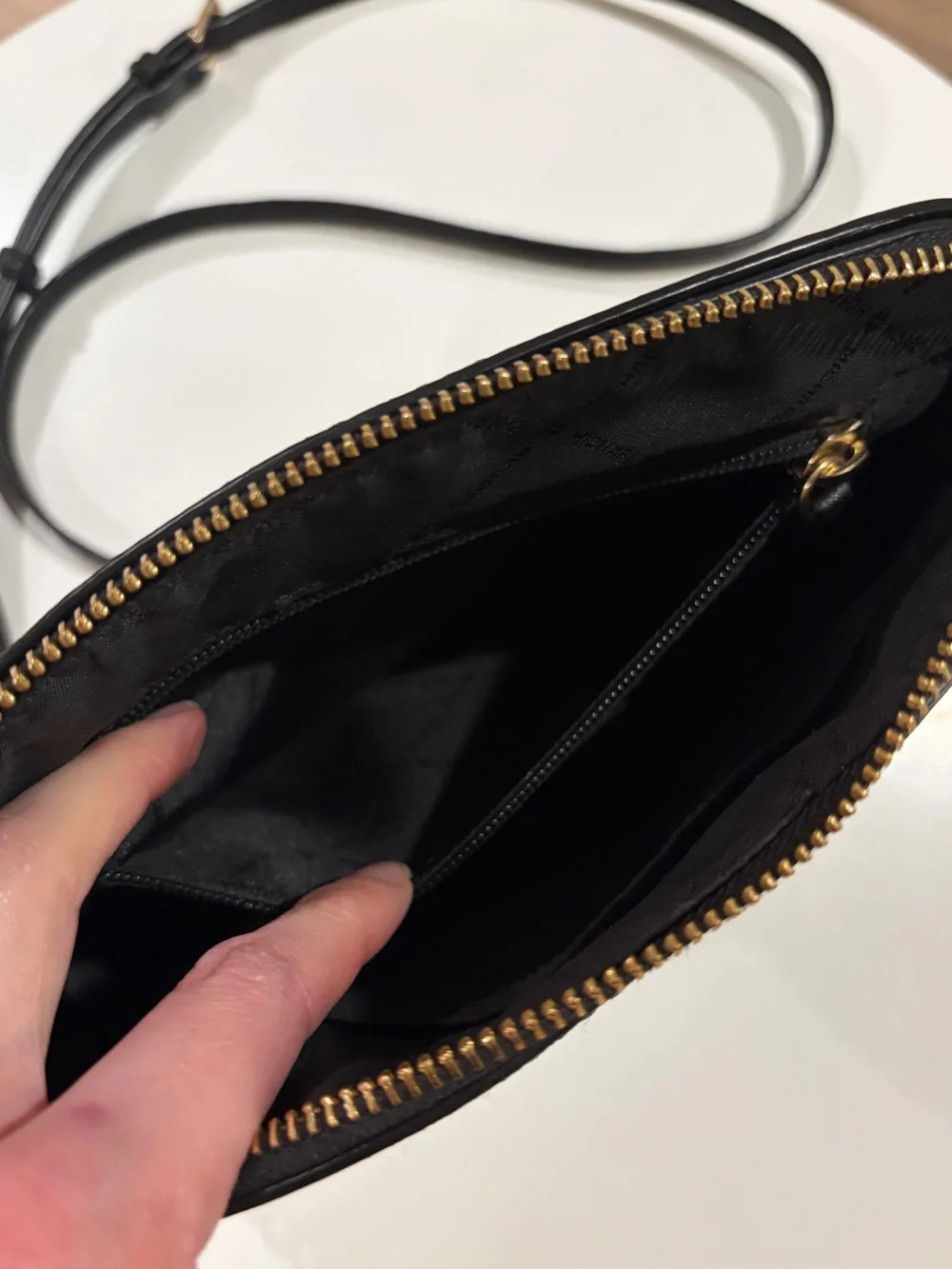 Michael Kors Black Jet Set Crossbody Bag, Gold Logo, Gold Chain